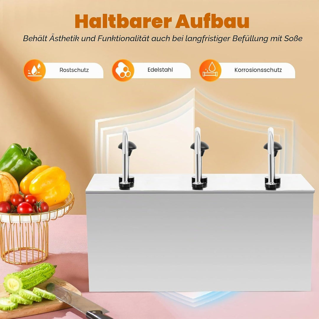 PansyWind Saucenspender Sauce Dispenser Pumpe Senf Ketchup 3 Köpfe Spender aus 304 Edelstahl für Res