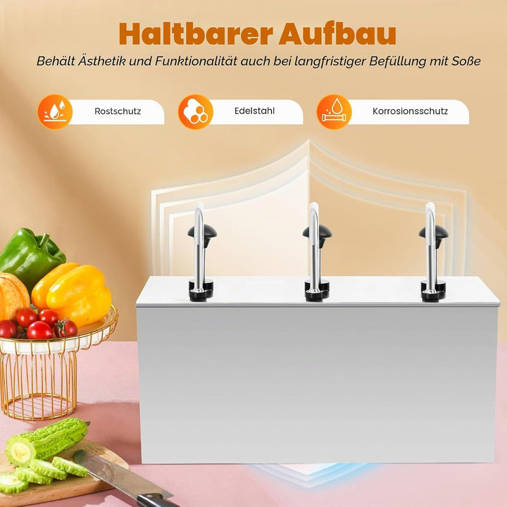 PansyWind Saucenspender Sauce Dispenser Pumpe Senf Ketchup 3 Köpfe Spender aus 304 Edelstahl für Res