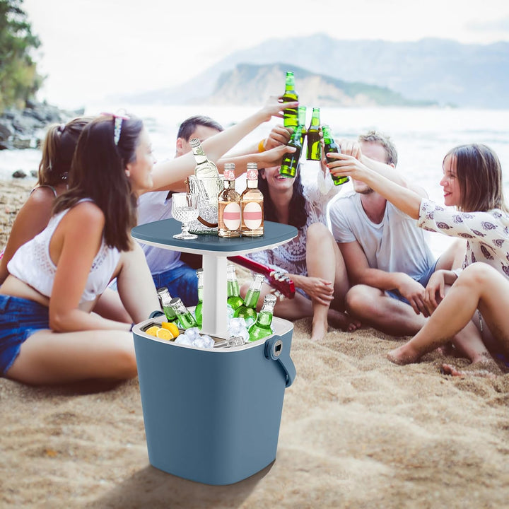 GYMAX Cool Bar mit Griff, tragbarer 15 L Bier- & Weinkühler mit Eiszange & Flaschenöffner, 3-in-1 Be