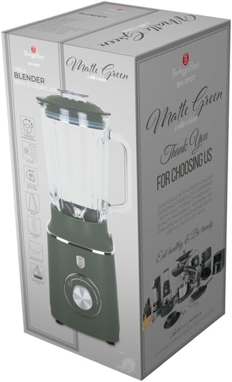 Berlinger Haus Tischmixer | 1,5 L Glasbehälter 1000 W Matte Green Collection | Eis-Crusher &amp; Smoothi