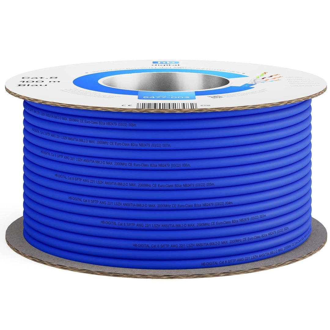 HB-DIGITAL 100m CAT 8 Netzwerkkabel LAN Kabel Verlegekabel Ethernet Installationskabel 40 Gbit/s AWG