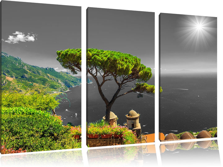 Pixxprint Baum am Mittelmeer als Leinwandbild/Grösse: 3 Teilig (120x80 cm) cm/Wandbild/Kunstdruck/fe
