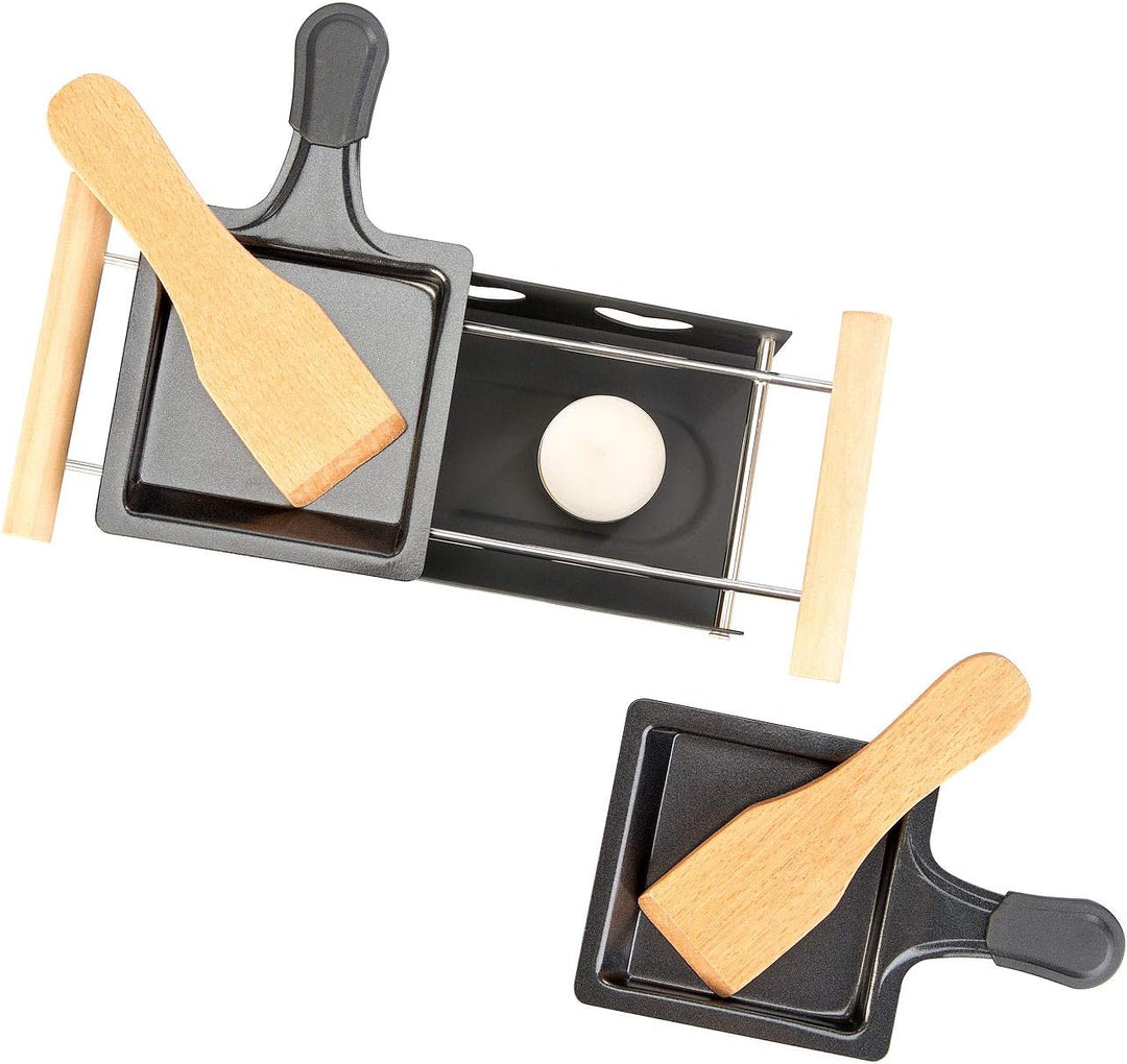 Rosenstein & Söhne Mini-Raclette-Grill: 4er-Set Teelicht-Raclette für 2 Personen, mit Schabern und T