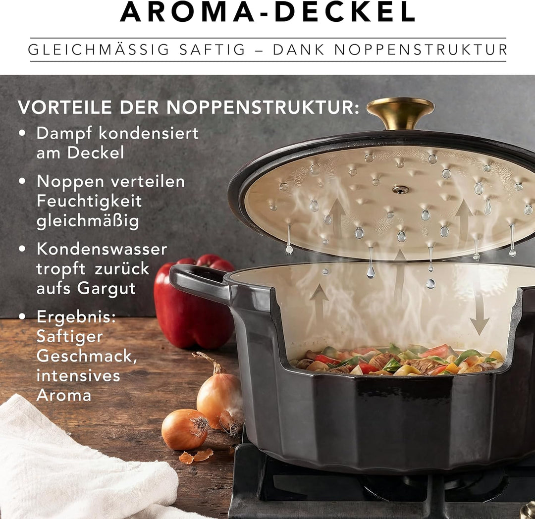 Römertopf Bräter Emaille Gusseisen Topf Schmortopf 24 cm Deckel, Anthrazit Anthrazit 24 cm, Anthrazi