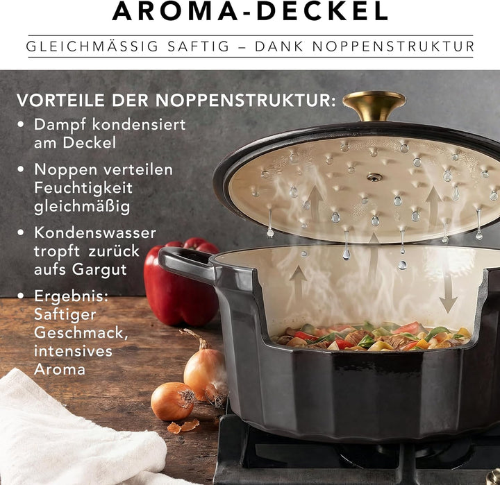 Römertopf Bräter Emaille Gusseisen Topf Schmortopf 24 cm Deckel, Anthrazit Anthrazit 24 cm, Anthrazi
