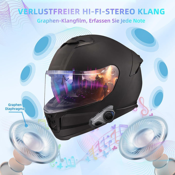X2 Motorrad Intercom, Integriertem Intercom System, Motorrad Bluetooth Headset für bis zu 4 Motorräd