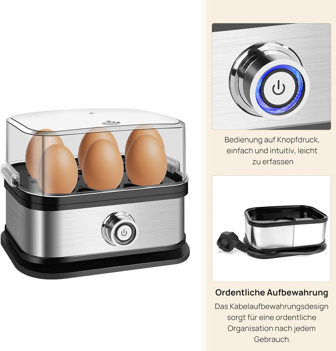 Multifunktions Eierkocher für 6 Eier, 400W Elektrischer Dampfgarer für Reis, Gemüse, Brötchen, Autom