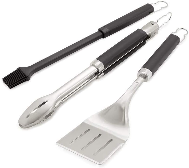 Weber 6764 Premium Grillbesteck 3-teilig, bestehend aus Grillzange, Grillwender und Silikonpinsel, L
