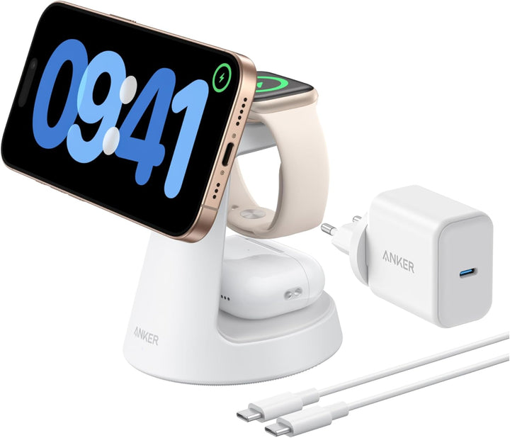 Anker MagGo 3-in-1 15W MagSafe kompatibles Ladegerät, iPhone Induktive Ladestation, Qi2-zertifiziert