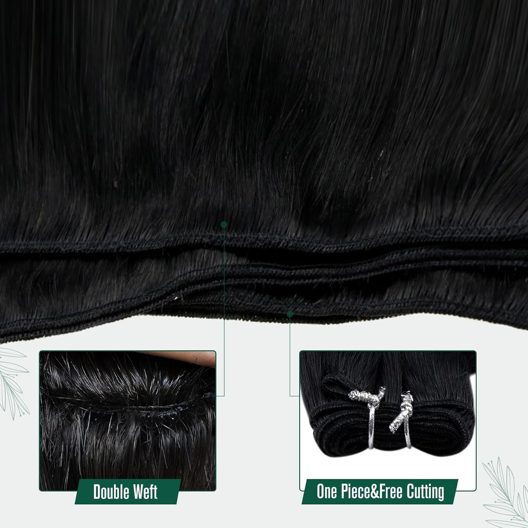 RUNATURE Tressen Echthaar Extensions Pechschwarz Sew in Weft Echthaar Extensions Schwarz Echthaar Tr