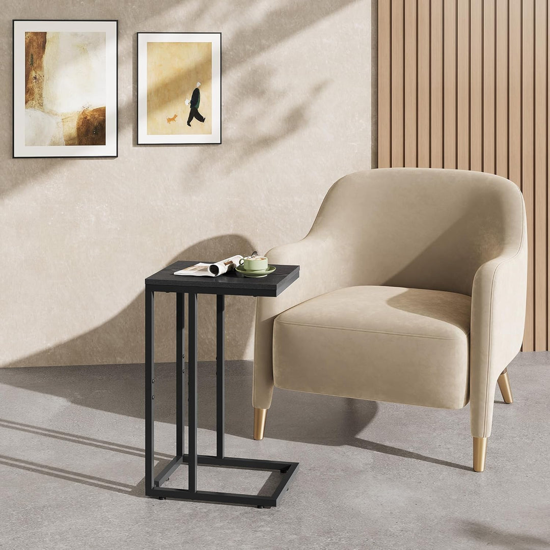 WLIVE Beistelltisch C Form Kleiner Sofatisch，Kaffeetisch mit Metallgestell，Tischplatte aus Holz，Couc