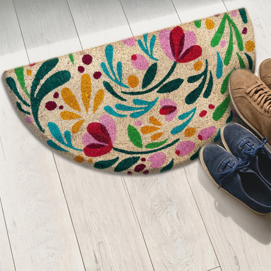 Fussmatte Kokos halbrund - Flora - 40x70 cm - Fussmatte Aussen und Innen - Fussmatten Haustür - Türm