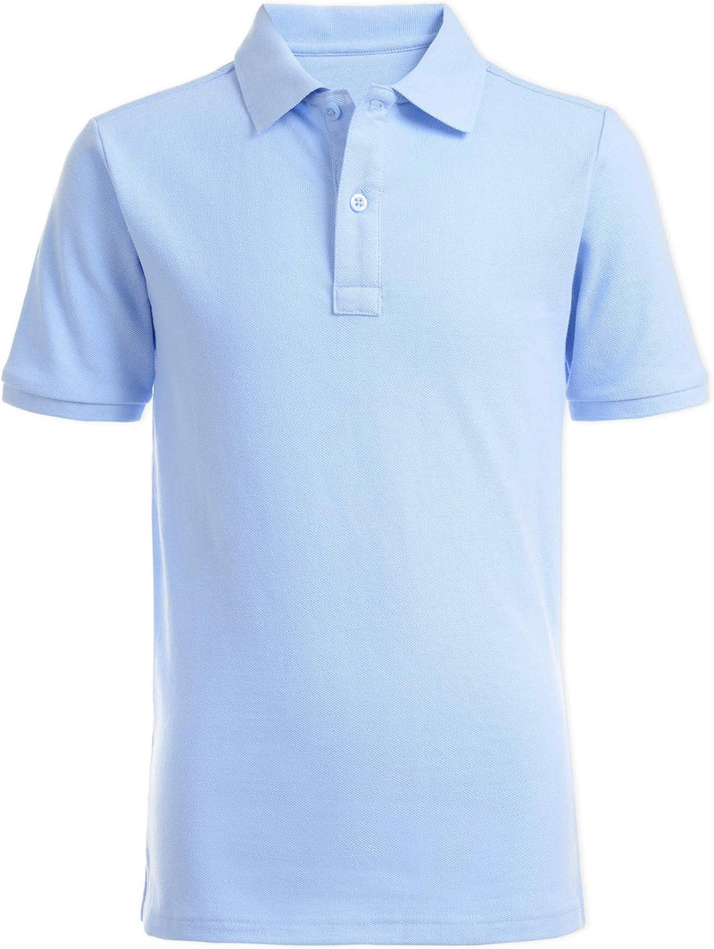 Nautica Boys School Uniform Short Sleeve Pique Polo, Light Blue, 10-12 Husky