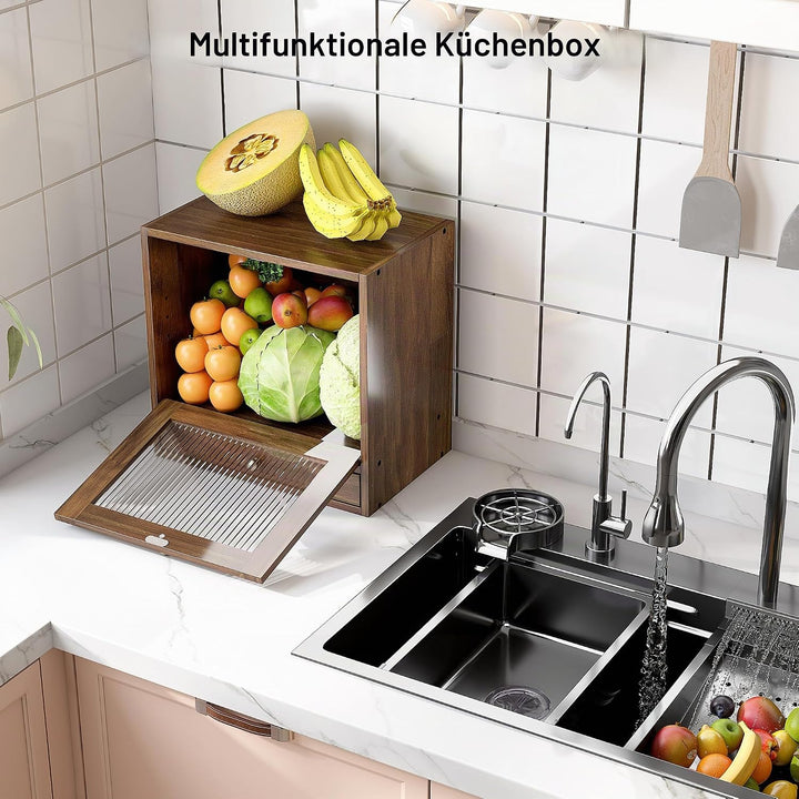 Alpeir Brotkasten Holz Gross 2 Etagen Brotbox mit Magnetisch Acryl Sichtfenster und Schublade, Ecke