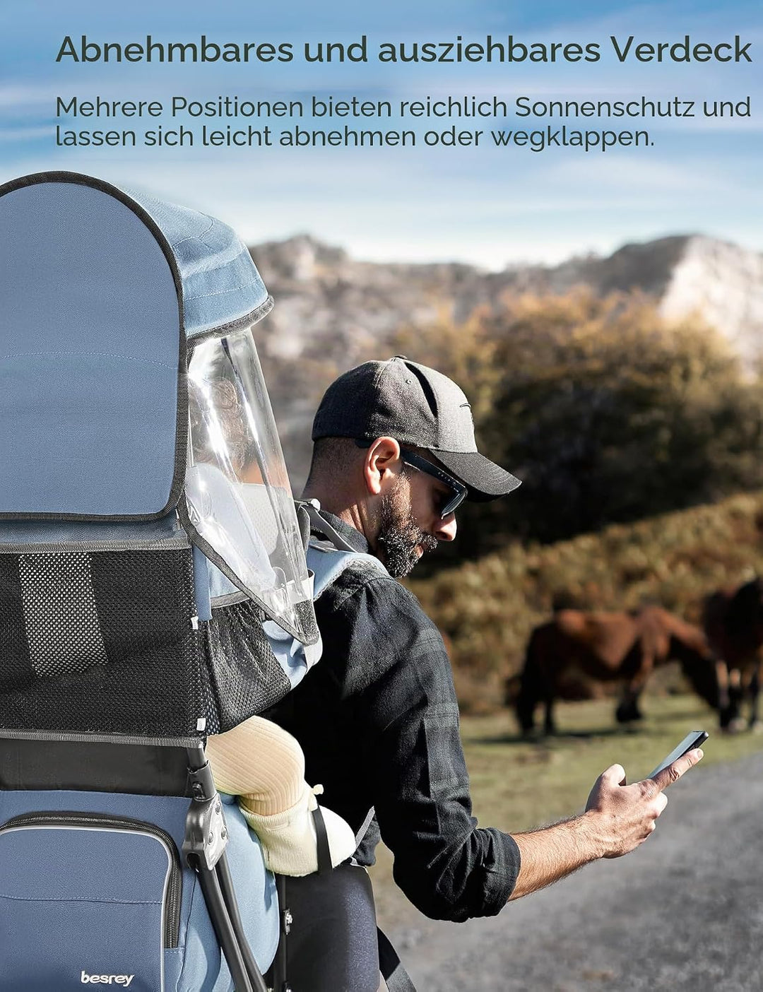besrey Kraxe Kindertrage mit Aufbewahrungstasche, tragbare Kinderrückentrage für Reise, Kinderkraxe