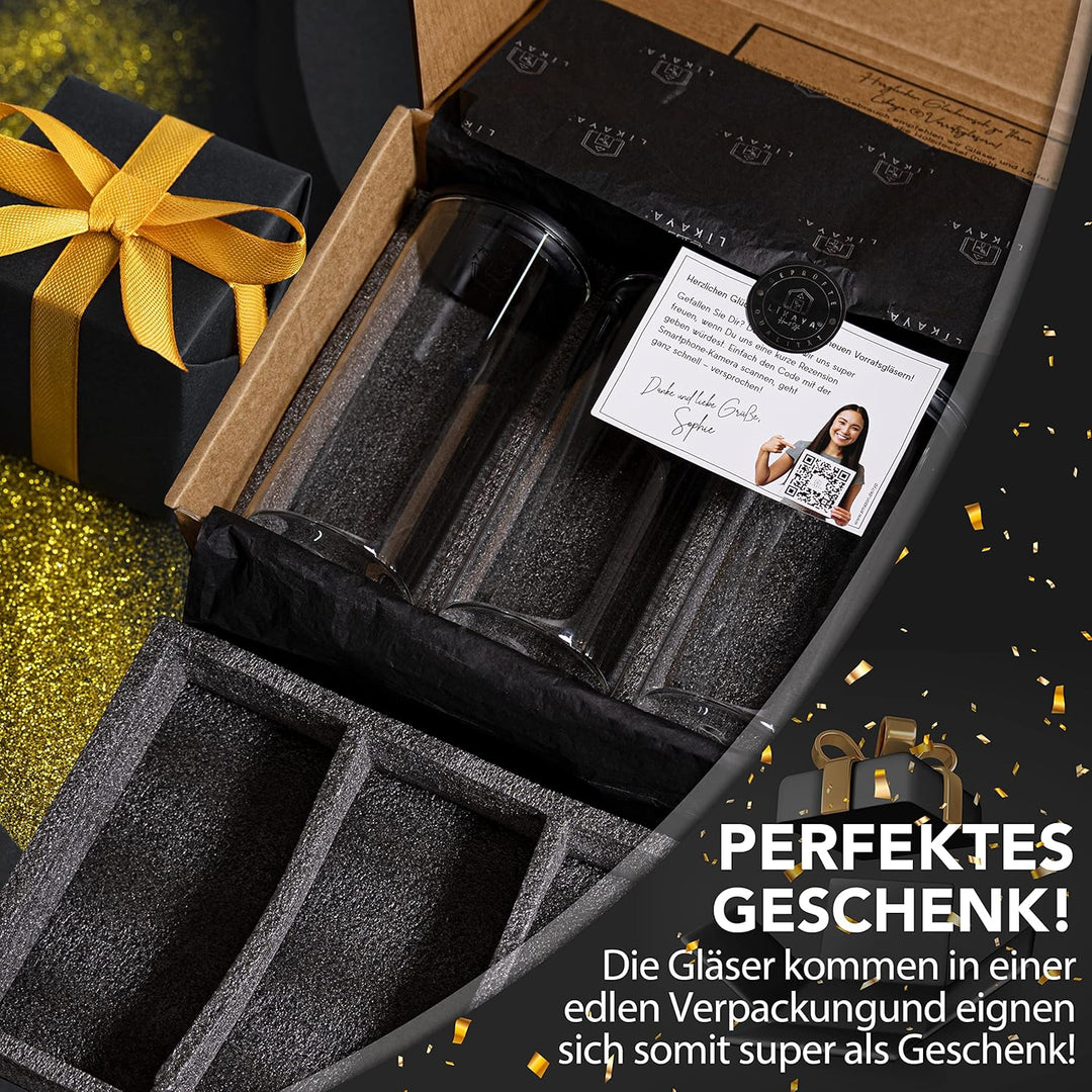 LIKAYA® Vorratsgläser 3er-Set – 2000ml Glasbehälter mit FSC® Pinienholz-Deckel | Inkl. Metalllöffel,