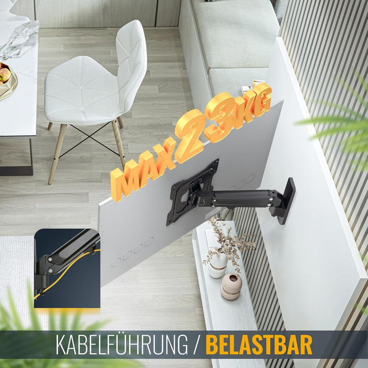RICOO TV Monitor Wandhalterung Schwenkbar Gasdruckfeder für 23-43 Zoll, Universal TV Halterung S4322