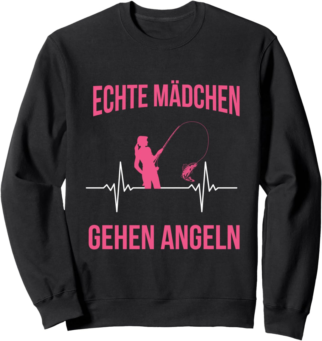 Echte Mädchen Gehen Angeln Herzschlag Sweatshirt