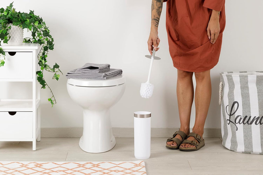 Baroni Home WC-Bürstenhalter aus Kunststoff, Toilettenbürste für Badezimmer, 12 x 12 x 34 cm, Weiss