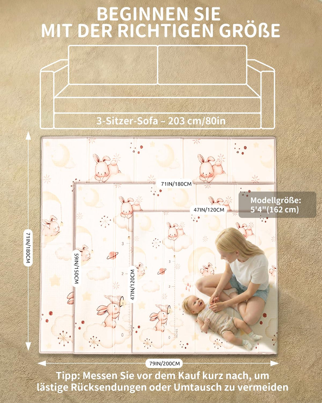 Joypony Krabbelmatte Baby Faltbar, 150 x 180 x 1cm Spielmatte Kinder | Rutschfest &amp; Wasserdicht | Do