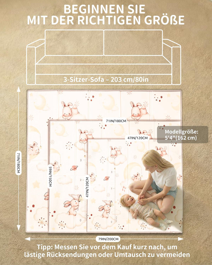 Joypony Krabbelmatte Baby Faltbar, 150 x 180 x 1cm Spielmatte Kinder | Rutschfest &amp; Wasserdicht | Do