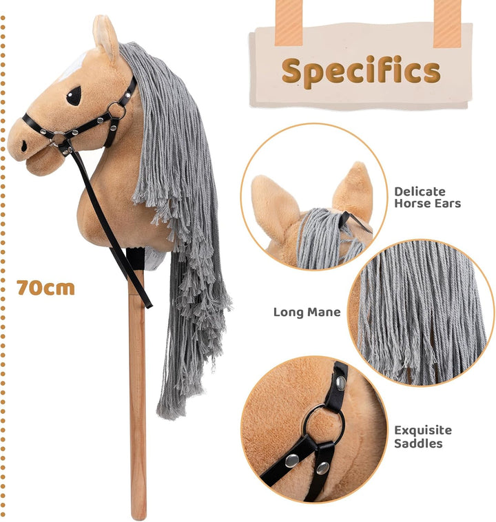 BEJOY Steckenpferd Spielzeug Pferd, Hobby Horse Holzpferd Plüschpferd zum Reiten für Kinder mit Half