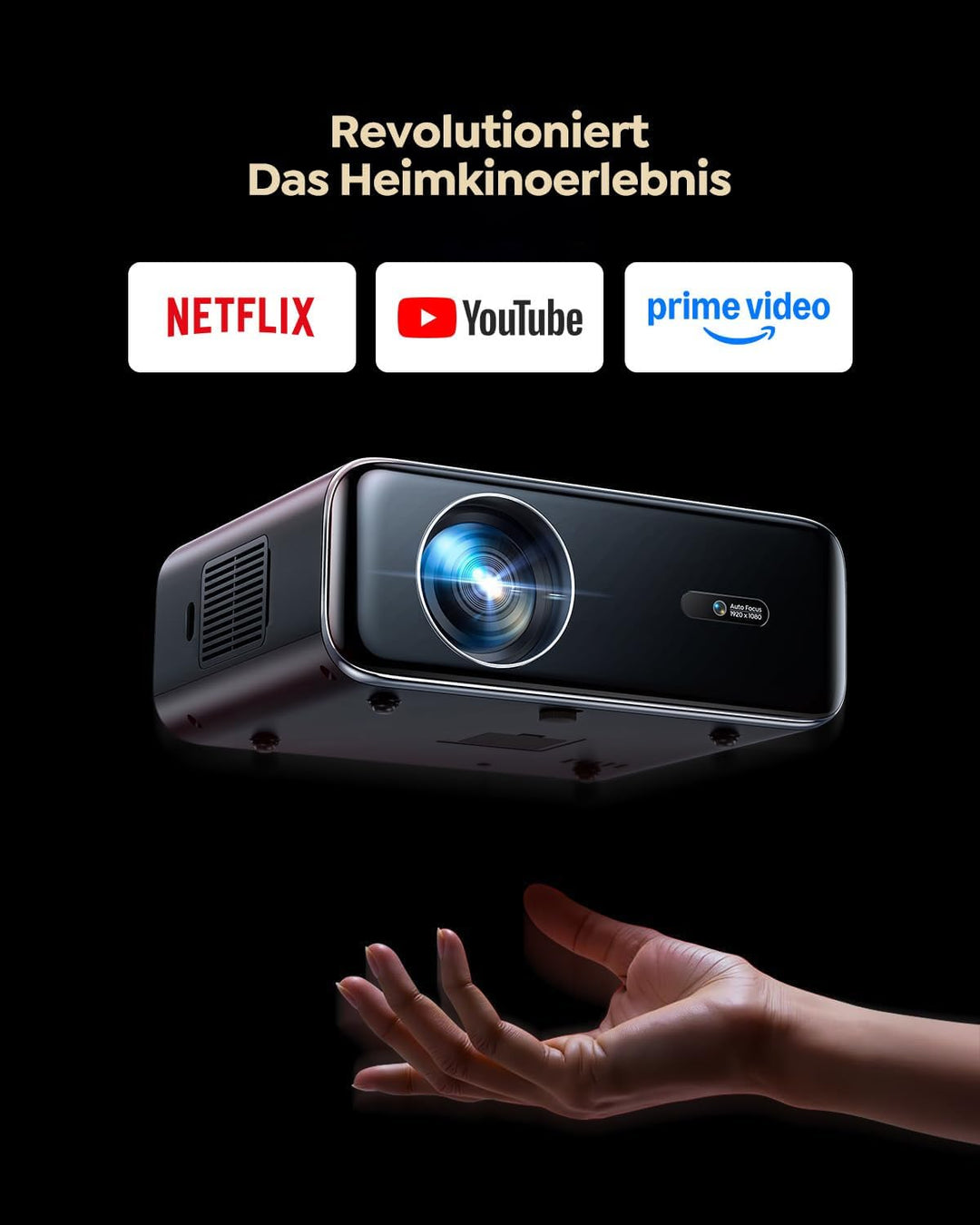 Smart Beamer mit Netflix, Dolby Audio, WiMiUS 1100 ANSI Autofokus/6D Trapezkorrektur Led Beamer 4K H