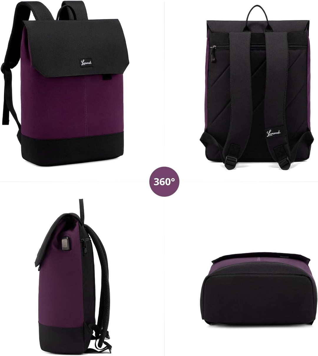LOVEVOOK Rucksack Damen, 15,6 Zoll Laptop Schulrucksack Mädchen Teenager mit USB Ladeanschluss & Lap