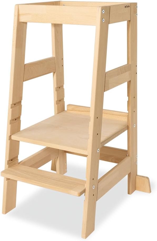 PINOLINO Fino Lernturm - Höhenverstellbarer Kinderhocker ab 1 Jahr – Kinder Tritthocker aus massiver
