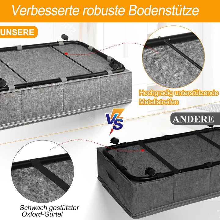 JUPELI 2 Stück Unterbettkommode mit Rollen, 50L faltbare Unterbett-Aufbewahrungsbox, Bettkasten mit