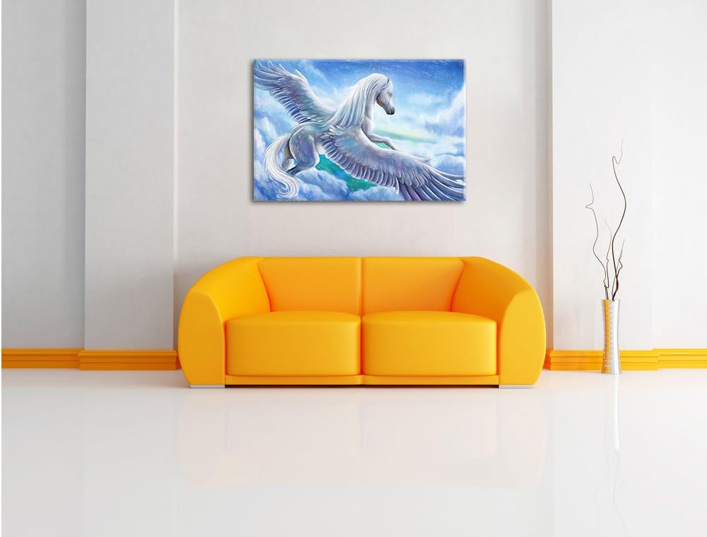 Pixxprint Pegasus fliegt über den Wolken Kunst Buntstift Effekt, Format: 100x70 auf Leinwand, 100x70
