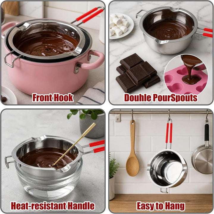 JEMESI Kerzen Schmelztopf 1200ml - Chokoladen Schmelztiegel Edelstahl 304 - Hochwertige Wasserbad Sc