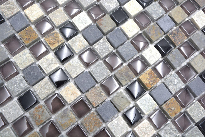 Mosaik Quadrat Crystal/Stein mix Glasmosaik Transluzent Transparent 3D, Mosaikstein Format: 15x15x8