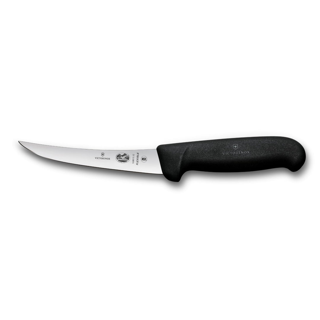 Victorinox Fibrox Ausbeinmesser, Scharfes Küchenmesser für Fleisch und Fisch, 12 cm, Gebogene Klinge