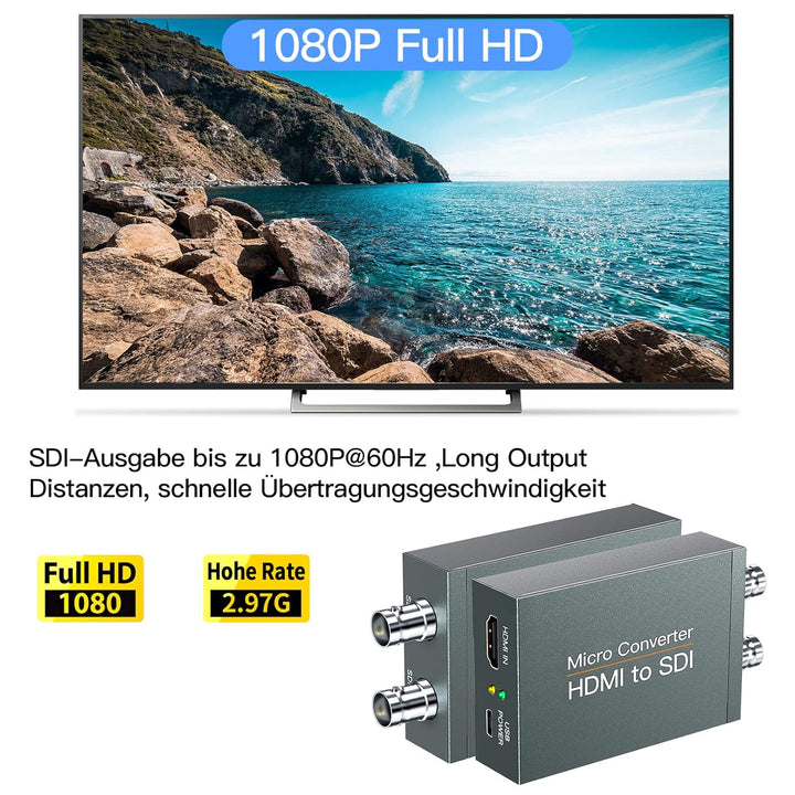SHUITING HDMI zu SDI Konverter, HDMI auf 3G-SDI/HD-SDI, Audio Embedder 2 Wege SDI Konverter Dual SDI