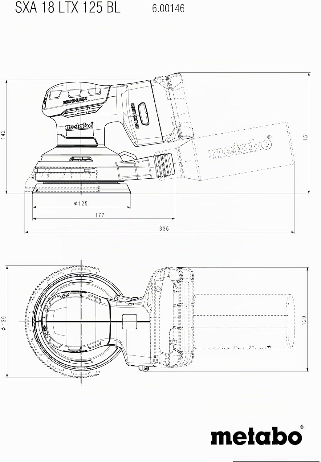 metabo Akku-Exzenterschleifer SXA 18 LTX 125 BL - 18 V, 125 mm Stützteller-Ø, 2 mm Schwingkreis, 100