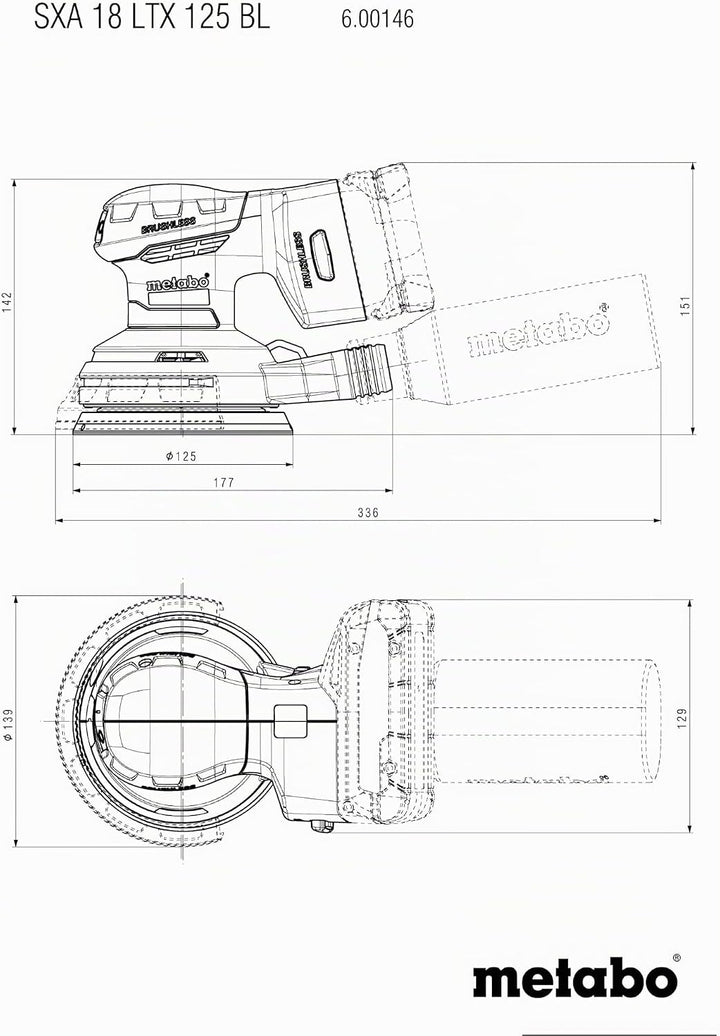 metabo Akku-Exzenterschleifer SXA 18 LTX 125 BL - 18 V, 125 mm Stützteller-Ø, 2 mm Schwingkreis, 100