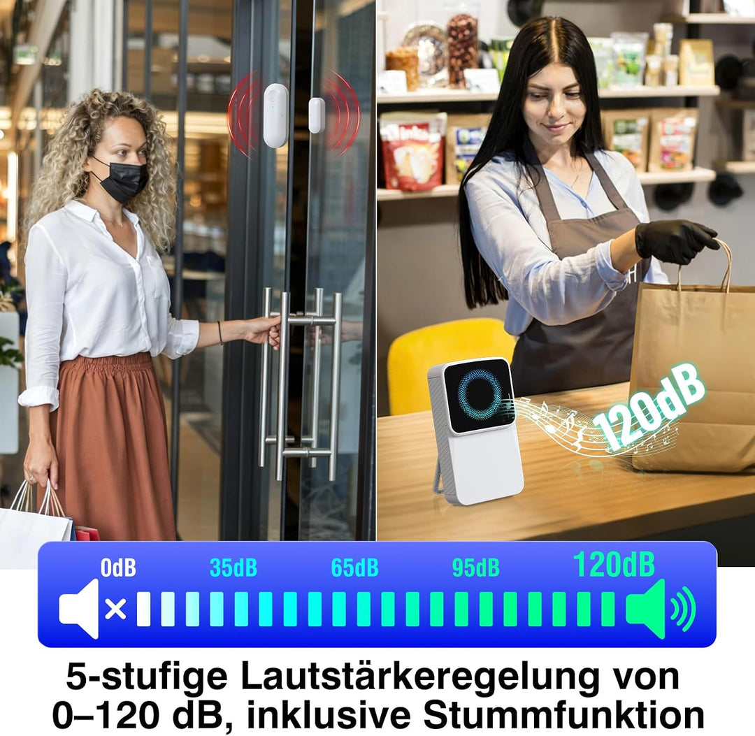 Fensteralarm Einbruchschutz, Tragbarer Empfänger mit 3 Sensoren | 5 Lautstärkestufen, 6-LED-Warnanze