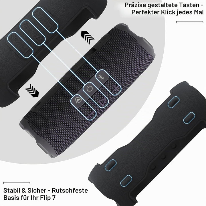 Khanka Silikonhülle für JBL Flip 7 Bluetooth-Lautsprecher Schwarz, Schwarz