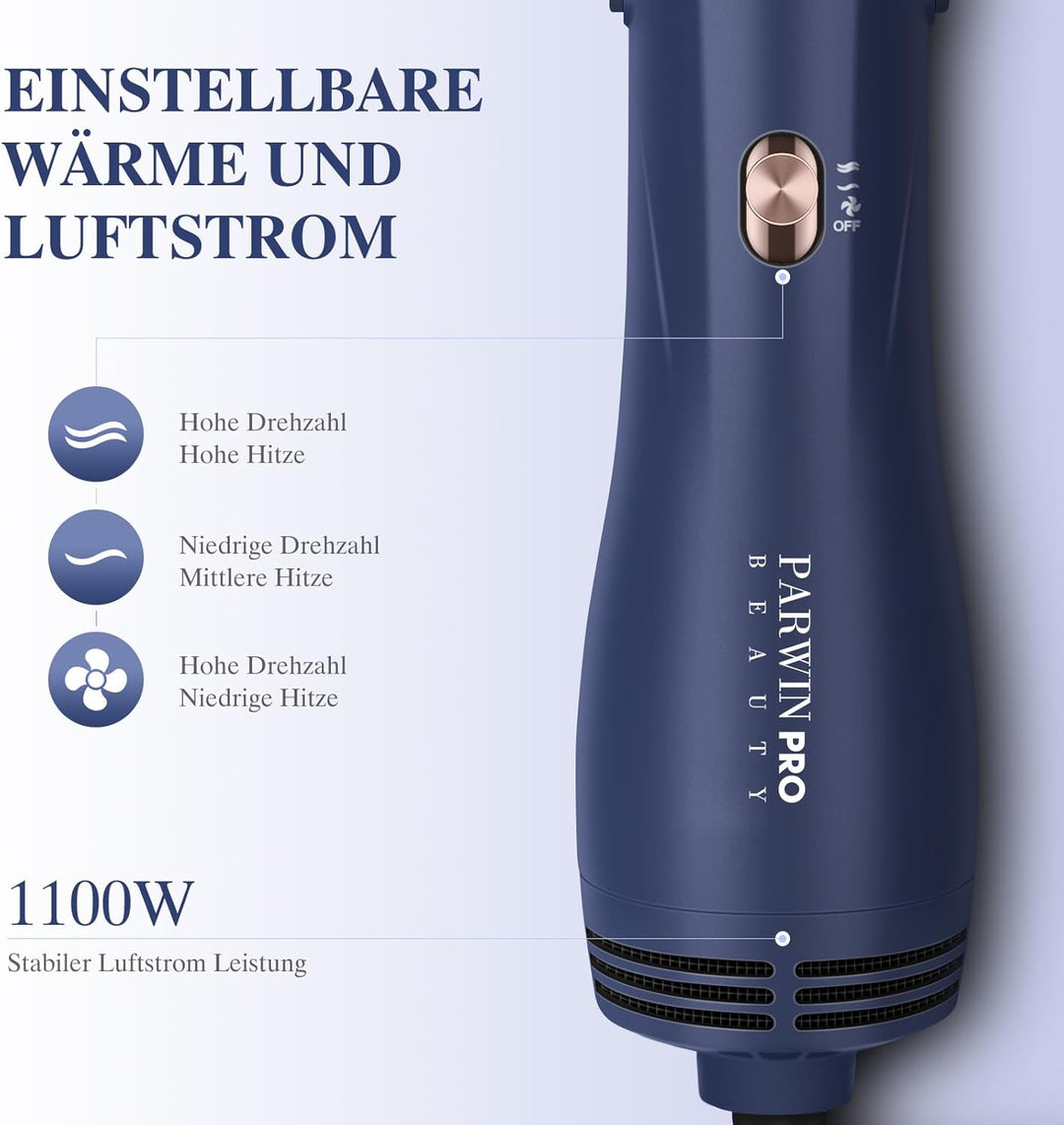 PARWIN PRO BEAUTY 3 in 1 Warmluftbürste, Hairstyler, Föhnbürste zum Stylen in One Step, Schnelles Vo