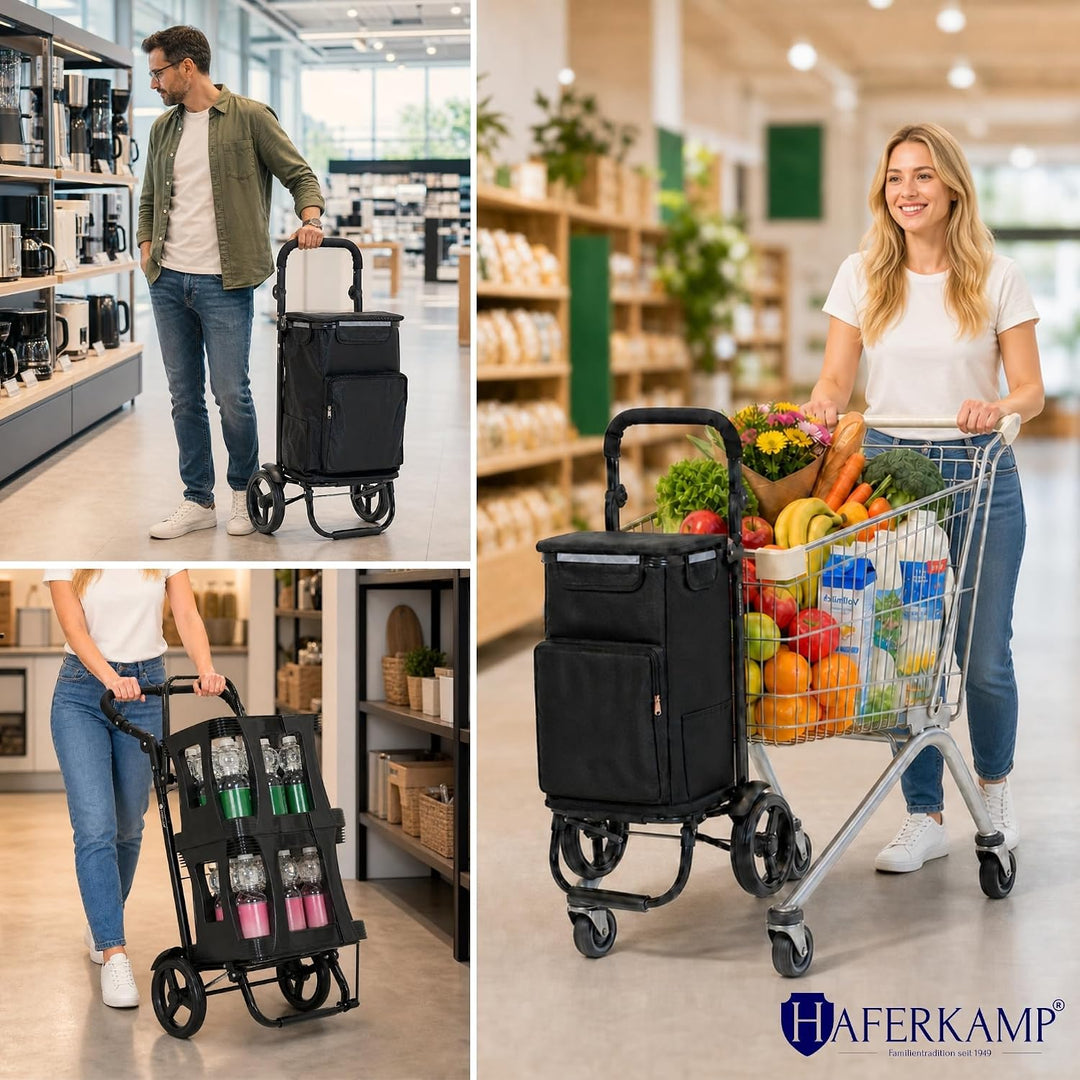 Klappbarer Einkaufstrolley TRAGINO 3-in1 Einkaufswagen, Schwarz Schwarz 65 Liter, Schwarz 65 Liter