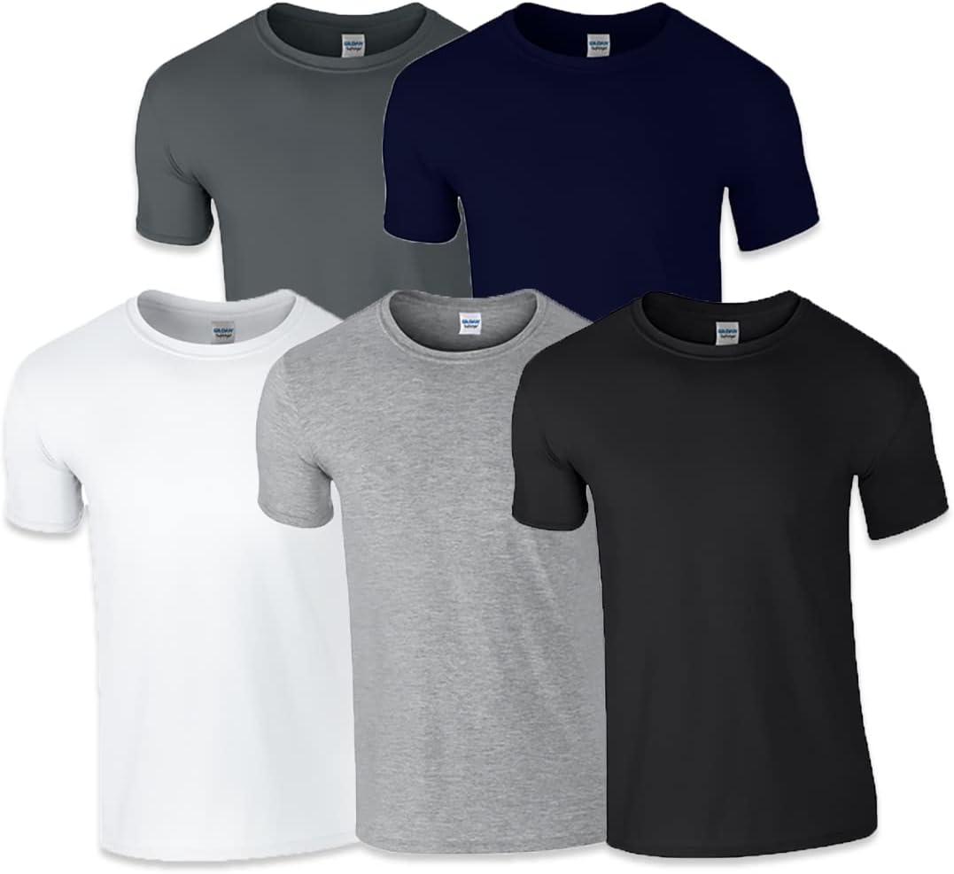 Gildan Herren T-Shirt M 2x Weiss, 2x Schwarz, 1x Navy & 1 Hlkauf Block, M 2x Weiss, 2x Schwarz, 1x N