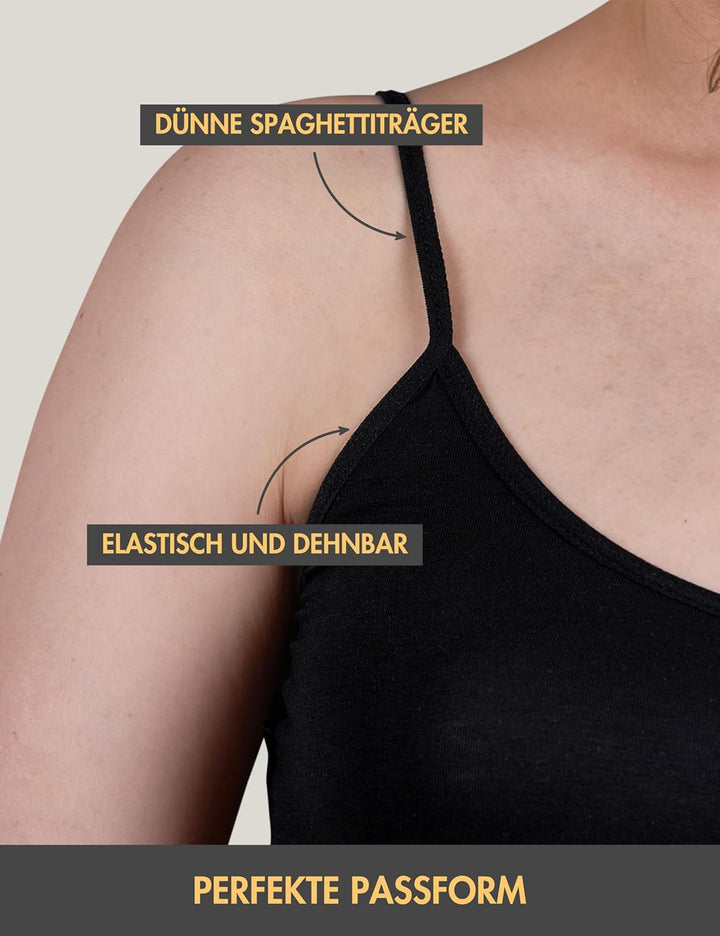 Basic Treasure 3er-Pack Premium Damen Bambus Unterhemd, Spaghetti Top Damen, Tank Top Damen, Luftige
