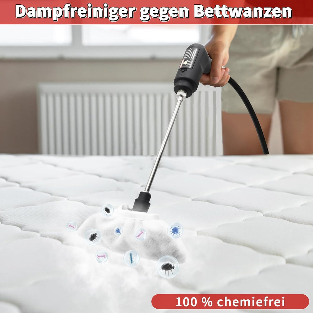 Dampfreiniger Handgerät, 2500W Handdampfreiniger mit 1,6-Liter-Wassertank, 15 Sekunden Aufheizzeit,