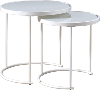 IDIMEX Couchtisch LEYRE im 2er Set,runder Beistelltisch 2-Satztisch mit Glas in weiss, Sofatisch im