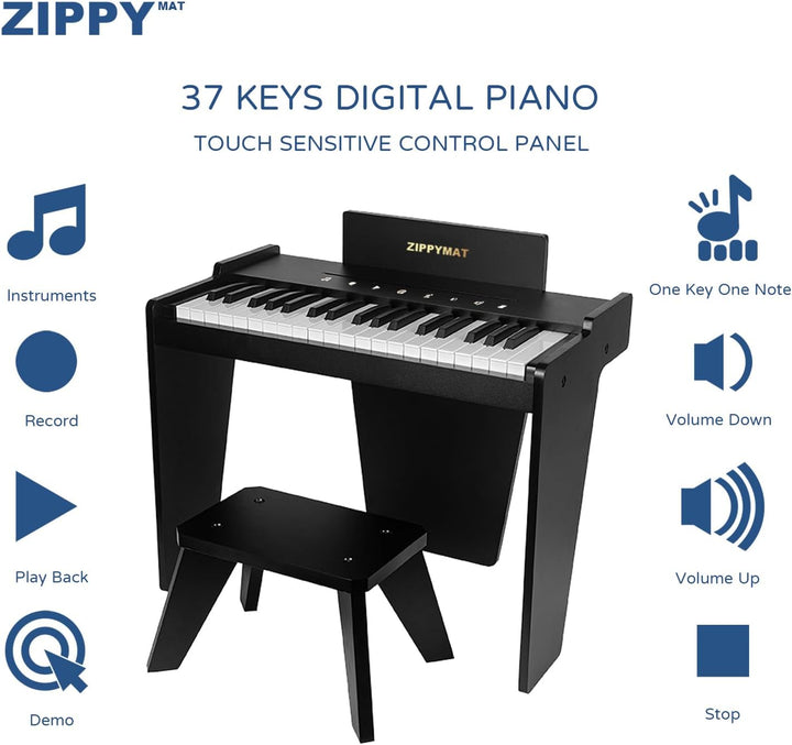 Kinderklavier, 37 Tasten Digitalpiano für Kinder, berührungsempfindliches Bedienfeld, Lautstärke ein