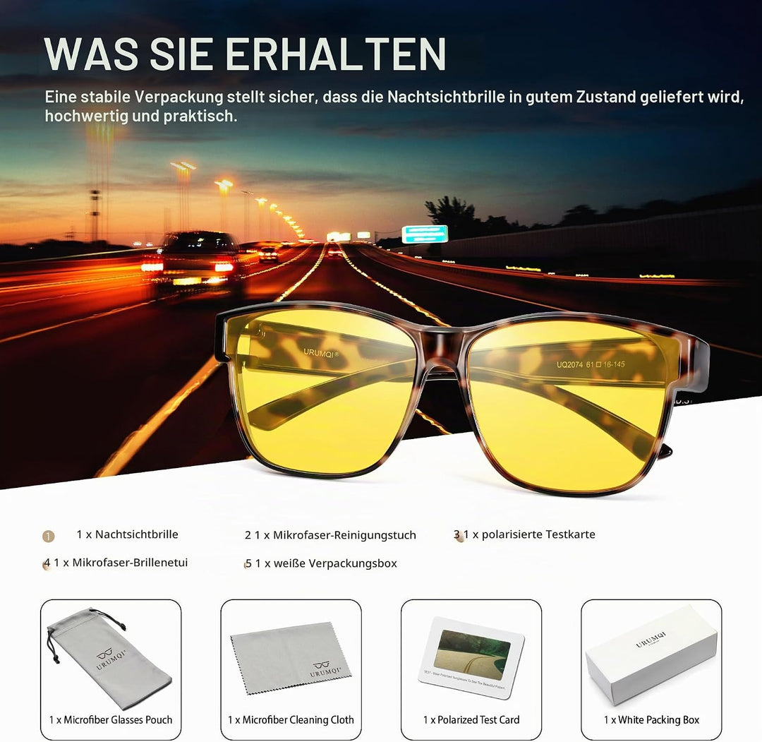 URUMQI Nachtsichtbrille für Autofahrer, Nachtfahrbrille Nachtbrille zum Autofahren Damen Herren, Aut