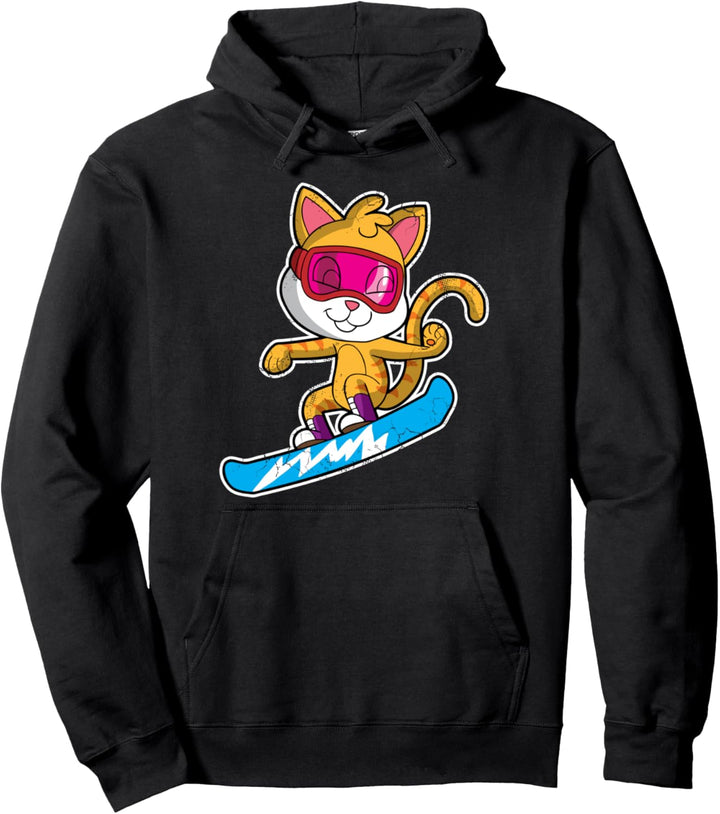 Snowboard Cat Snowboarder Kitten Snowboarding Winter Sports Pullover Hoodie