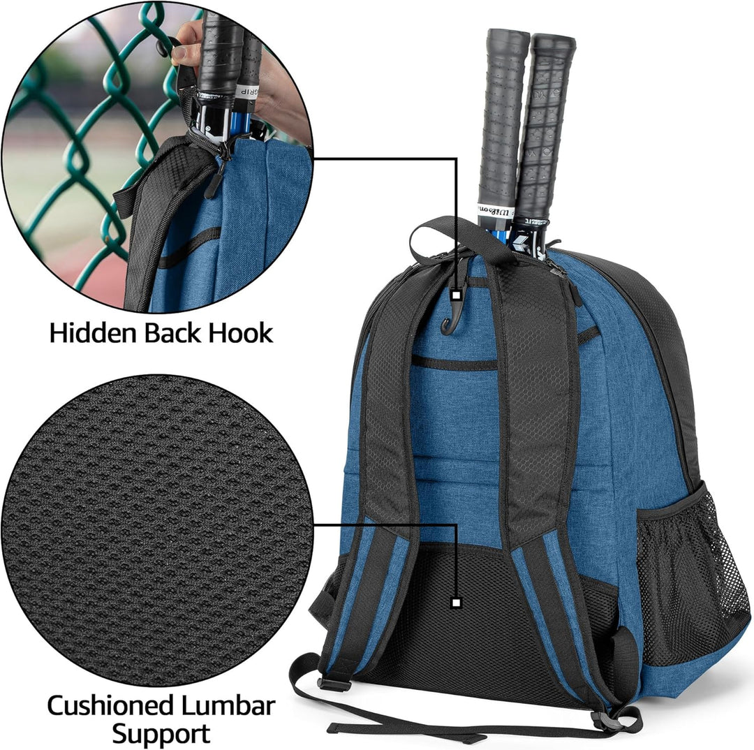 DSLEAF Tennistasche mit separatem belüftetem Schuhfach, Tennisrucksack für 2 Schläger mit gepolstert