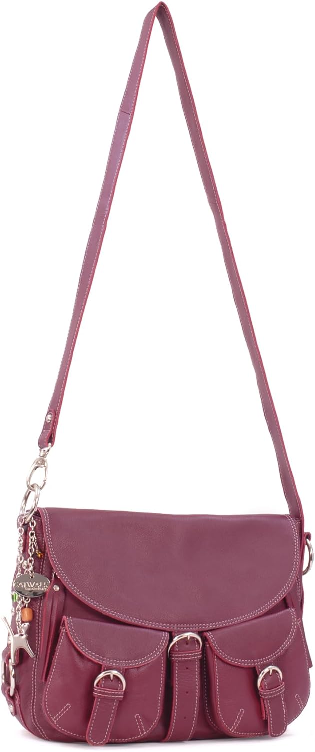 Catwalk Collection Handbags - Leder - Grosse Überschlagtasche/Schultertasche - COURIER L Rot, L Rot